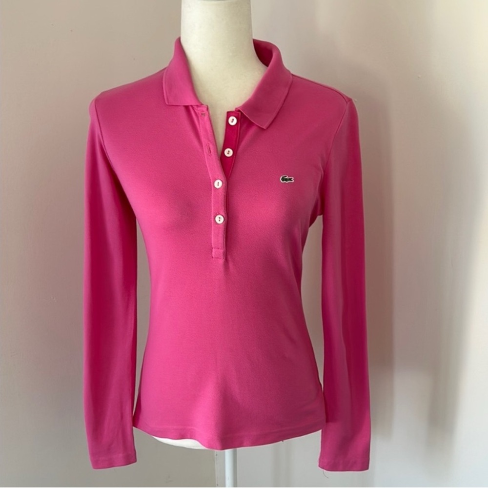 Lacoste Pink Fitted Long Sleeve Polo Shirt Size 38, NWOT